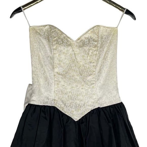 GUNNE SAX VINTAGE STRAPLESS SWEETHEART BASQUE WAIST BOW BACK 80S PROM DRESS - Picture 4 of 13